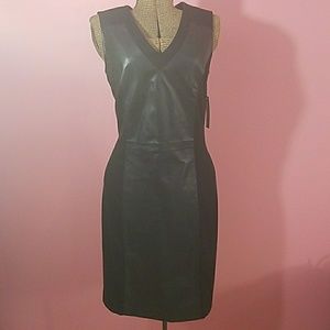 Sharagano Black Faux Leather Ponte Dress